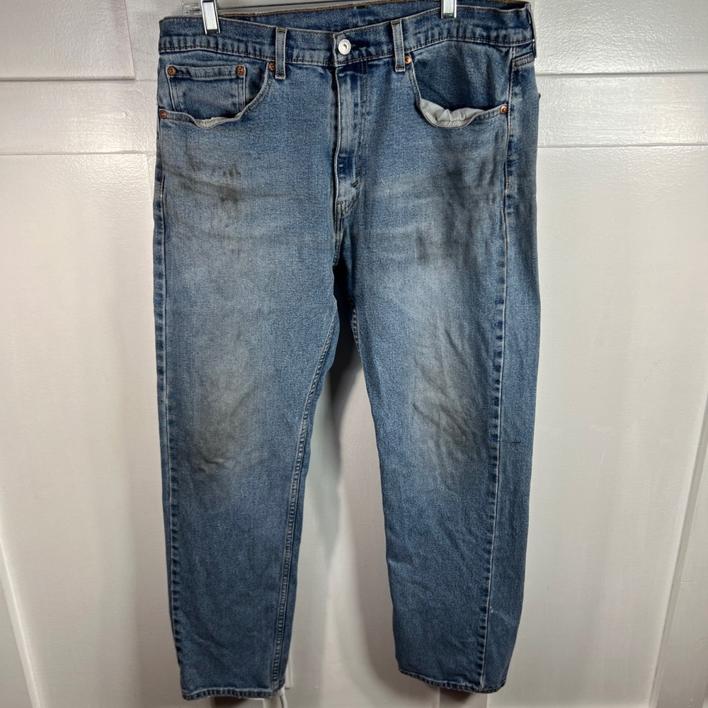 Levis 505 Regular Fit Straight Leg Jeans Mens 36x32 Blue Denim